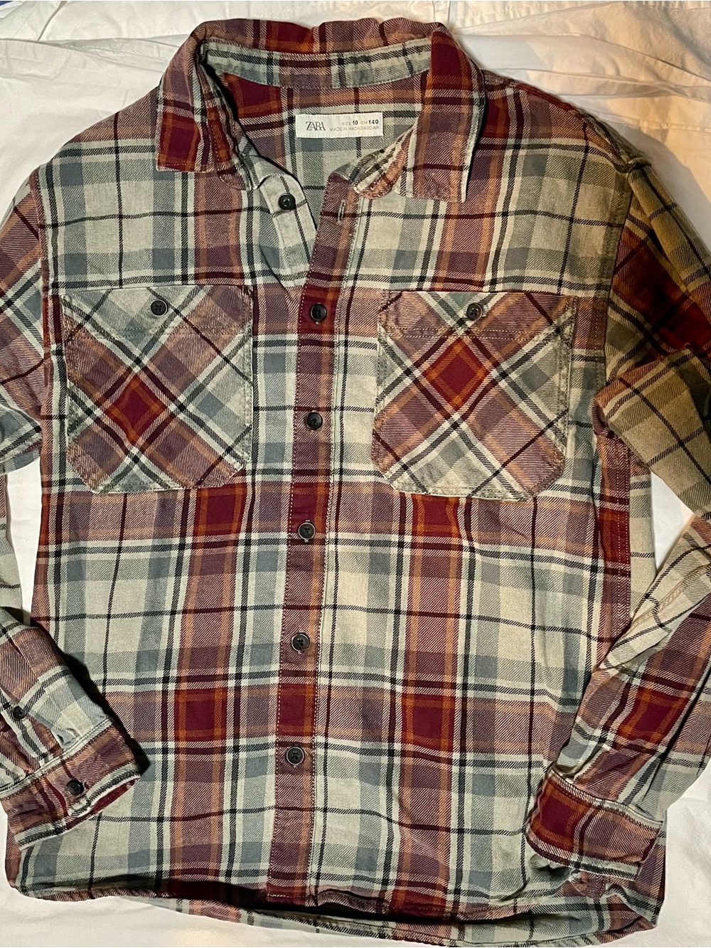Zara Boys Burgundy and Cream Plaid Button-Down Shirt